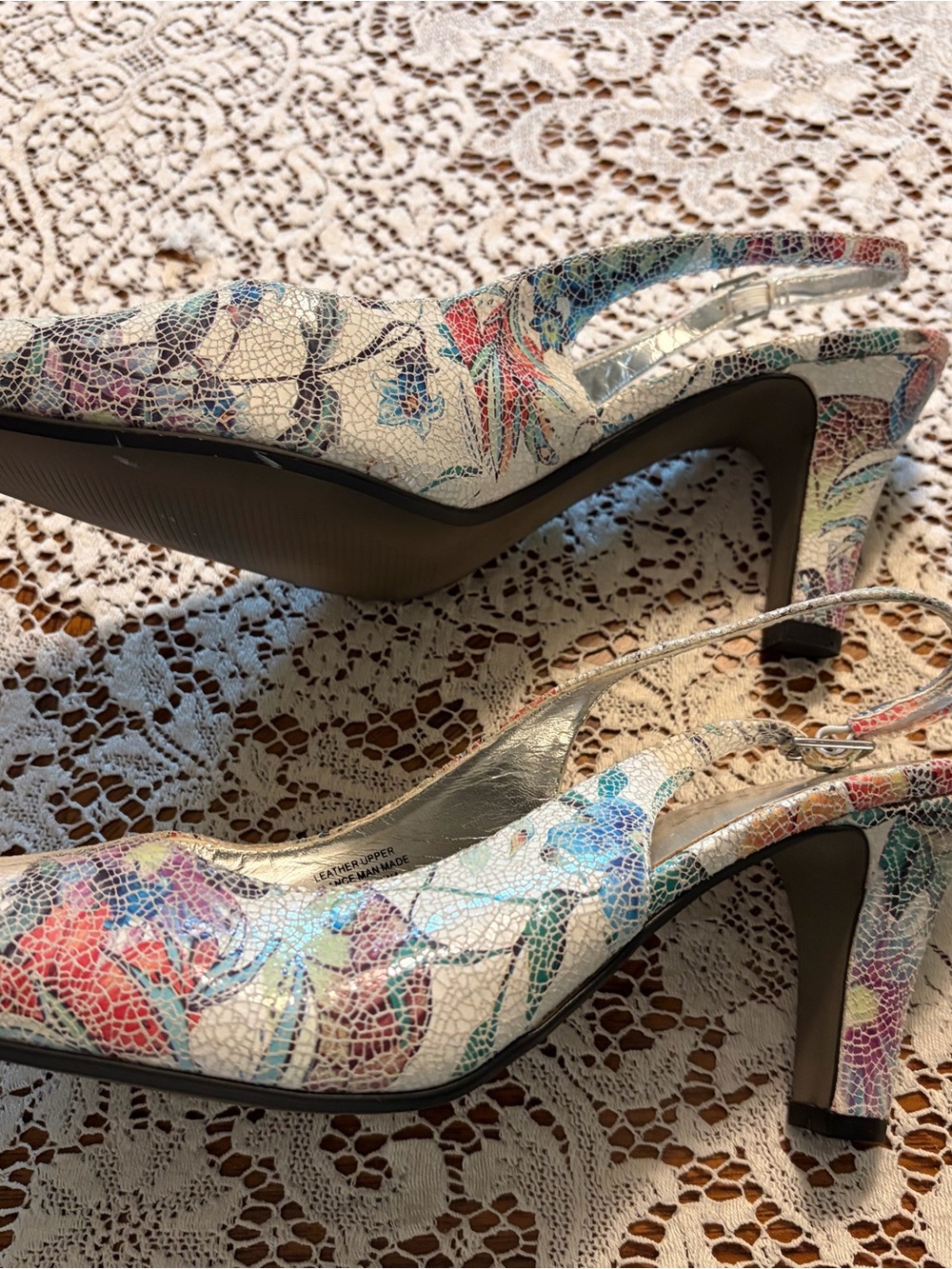 Floral Multicolor Slingback Heels - Women